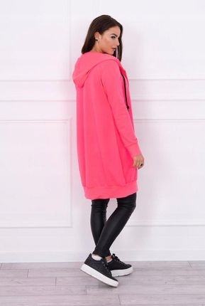 Bluza sukienkowa różowy neon z kapturem i zamkiem | Długa | UNI - zdjęcie 4