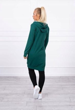 Ciemnozielona bluza sukienkowa z kapturem i zamkiem | Długa | UNI - zdjęcie 4