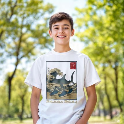 Koszulka biała dziecięca Tralalero viral tiktok brainrot mem r. 128 - zdjęcie 5