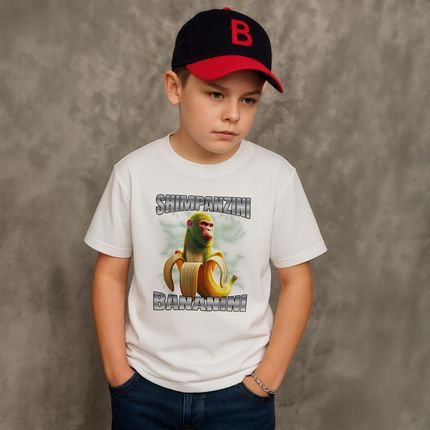 Koszulka biała dziecięca Chimpanzini Bananini viral tiktok brainrot r. 128 - zdjęcie 3