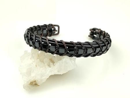 Kostki hematytu - męska bransoleta miedziana, obwód 19 cm, regulowany, waga 27 gram, rękodzieło. Ludwika Lipińska - zdjęcie 3