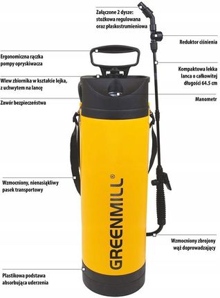 Greenmill Opryskiwacz 8L Gb9084 Profesjonalny Z Manometrem 3W1 Lanca I Przedłużka 1824990253 - zdjęcie 4