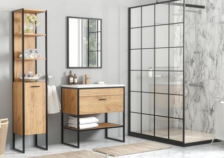 Dmk Szafka Pod Umywalkę 80Cm Dąb Craft Na Czarnym Metalowym Stelażu Loft (Brook821Fsc) - zdjęcie 3