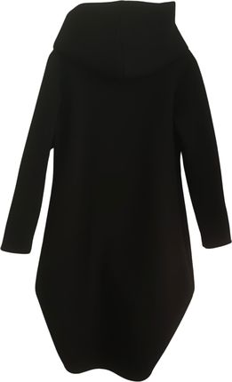 Bluza Tunika włoska ciepła asymetryczna z kominem kieszeń kangurka czarna - zdjęcie 2