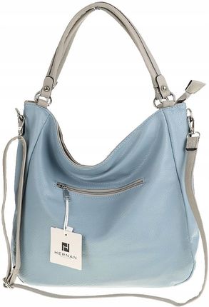 HERNAN Włoska Elegancka Torebka Damska Listonoszka Worek HB0379 L.Blue - zdjęcie 2