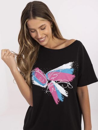 Czarny bawełniany t-shirt z wiązaniem - zdjęcie 2