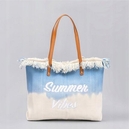 TORBA PLAŻOWA BOHO Z frędzlami niebieska ombre TP14N - zdjęcie 2