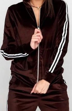 DRESY DAMSKIE WELUROWE KOMPLET Z LAMPASAMI MIĘSISTYE BRĄZOWE 2/3XL - zdjęcie 3