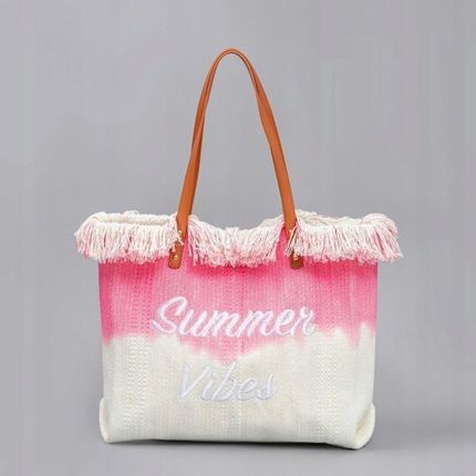 TORBA PLAŻOWA BOHO Z frędzlami różowa ombre TP14R - zdjęcie 2