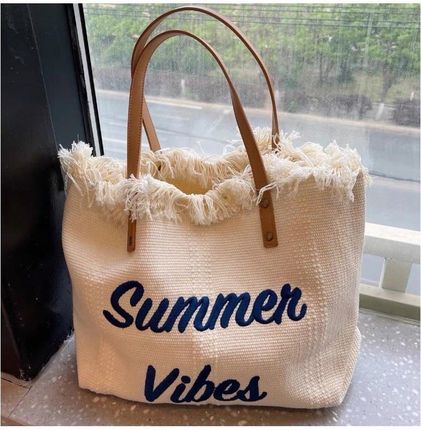 TORBA PLAŻOWA BOHO Z frędzlami jasny krem TP11B - zdjęcie 2