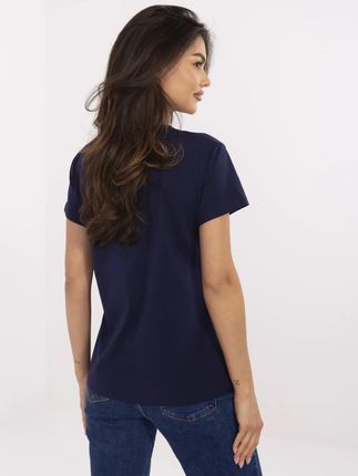 Granatowy damski t-shirt z bawełny - zdjęcie 2