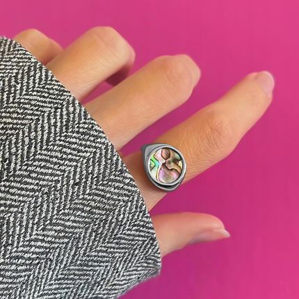 Elise Biżuteria Srebrny Pierścionek 925 z Masą Perłową Regulowany- Rozmiary od 11 do 22mm - zdjęcie 5