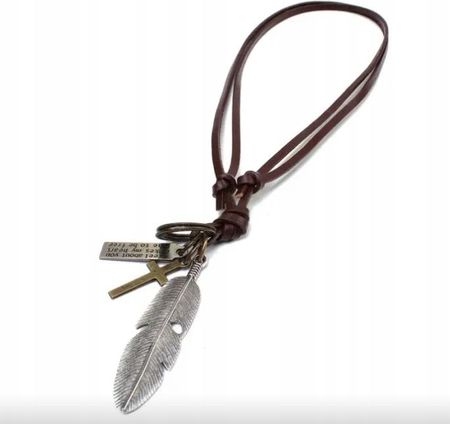 Naszyjnik ze skóry bydlęcej z piórami punk unisex - zdjęcie 2