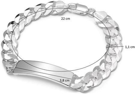 Srebrna bransoletka męska masywna pancerka z blaszką 22 cm - zdjęcie 2
