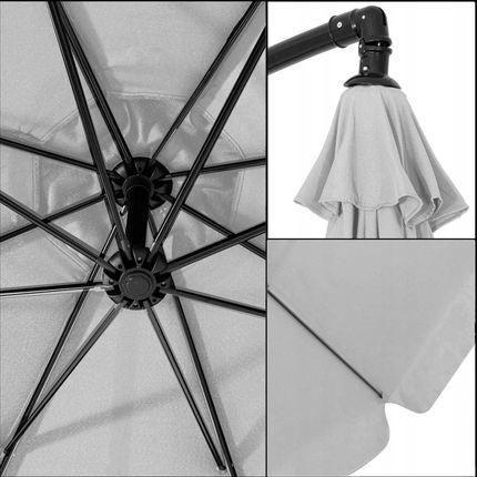 Springos Parasol Ogrodowy Z Wysięgnikiem Składany Regulacja Pokrowiec Szary 350cm - zdjęcie 2