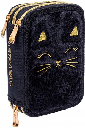 Astrabag Piórnik Szkolny Trzykomorowy Wyposażenie Włochacz Kitty Black - zdjęcie 3
