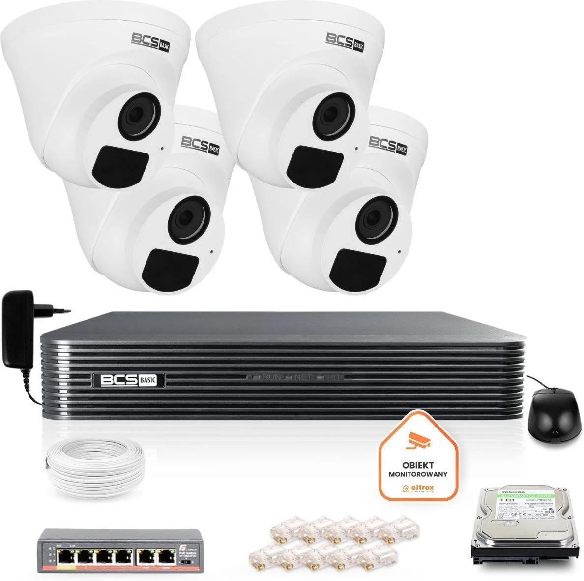 Zdjęcie Bcs Zestaw Monitoringu Ip Basic 4X Kamera Bcs-B-Eip12Fr3(2.0) Rejestrator Z Dyskiem 1Tb (Z49089T4) - Łęczna