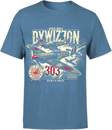 Dywizjon 303 Historyczna Wojskowa Męska koszulka (M, Błękit) - zdjęcie 2