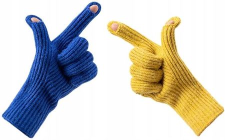 Rękawiczki z dzianiny do telefonu z wycięciem na palce unisex niebieskie - zdjęcie 2