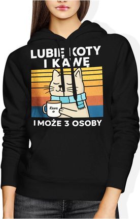 Lubię koty i kawę i może z 3 osoby Damska bluza z kapturem (L, Czerwony) - zdjęcie 2