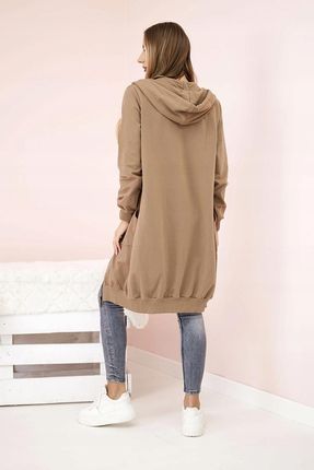 Bluza damska dłuższa z kapturem i zamkiem camelowa - zdjęcie 4