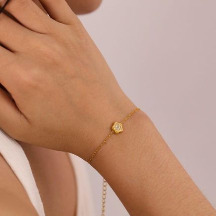 Bransoletka na rękę stal chirurgiczna pozłacana 14k złotem, kwiat, cyrkonia BST1518 - zdjęcie 2