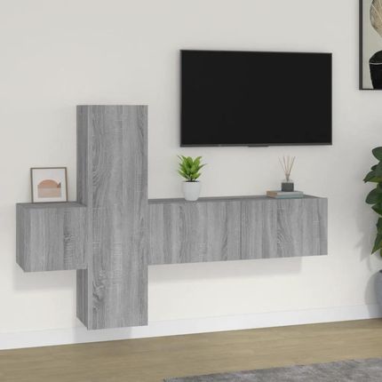 Zakito Home Zestaw Szafek Tv Drewnopochodne 3Szt. Szary Dąb 100X30X30 30,5X30X110 30,5X30X30Cm (ZH3120228) - zdjęcie 2