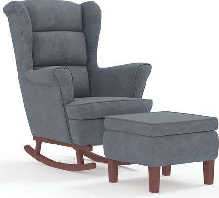 Dkd Home Decor Fotel Bujany I Taboret Z Drewnianymi Nogami Ciemnoszary Aksamit (4593121231) - zdjęcie 2