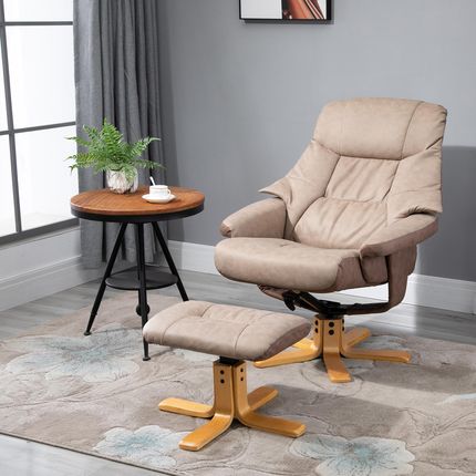 Homcom Relax Fotel Ze Stołkiem Obrotowy Tv Z Funkcją Odchylania Tapicerowany Do Salonu Sypialni Mikrofibra Brązowy 78X82, (833838V70Bn) - zdjęcie 2