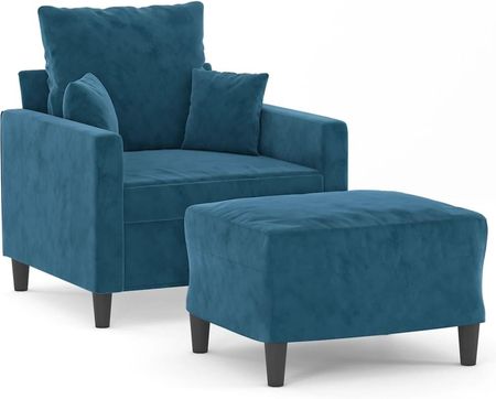 Dkd Home Decor Fotel Z Taboretem Niebieski Aksamit 60Cm (4593201106) - zdjęcie 2
