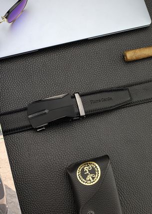 Pasek Skórzany Męski PIERRE CARDIN Czarny Metalowa Klamra Automatyczna - zdjęcie 2