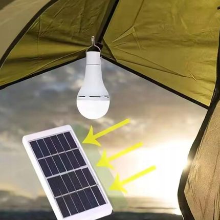Żarówka Solarna Led 10W Z Panelem Solarnym Kemping Biała - zdjęcie 5