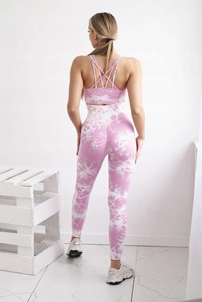 Komplet fitness top + legginsy push up jasny różowy + ecru S/M - zdjęcie 3