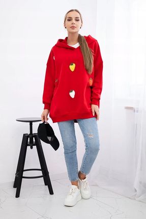 Bluza ocieplana z motywem truskawek czerwona - zdjęcie 4