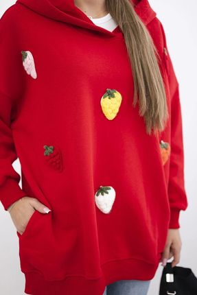 Bluza ocieplana z motywem truskawek czerwona - zdjęcie 2