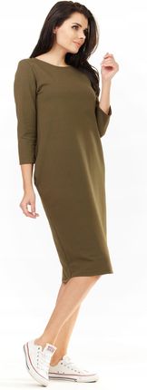 Praktyczna Sukienka Khaki | IDEALNA NA CO DZIEŃ Stylowy Sukienka Khaki r.L/ - zdjęcie 3