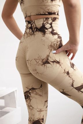 Komplet fitness top + legginsy push up camelowy M/L - zdjęcie 2