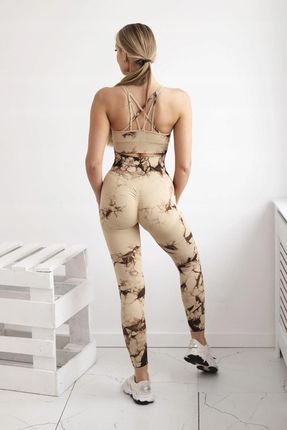 Komplet fitness top + legginsy push up camelowy M/L - zdjęcie 3