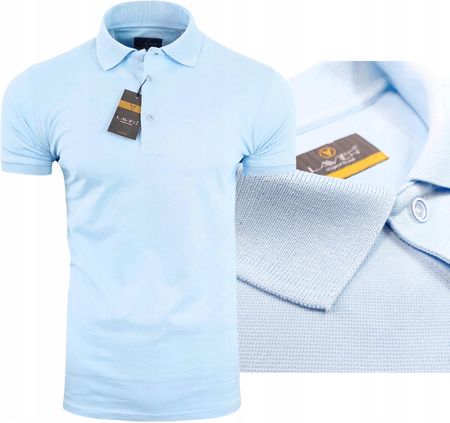 Koszulka polo męska bawełniana Klasyczna polówka Błękitna Lavier r. XL - zdjęcie 4