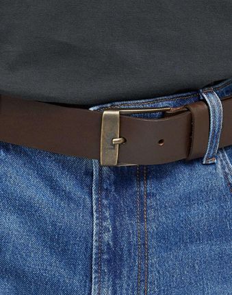 WRANGLER LEATHER BELT LOGO BUCKLE DARK BROWN LP655024 112331209 - zdjęcie 2