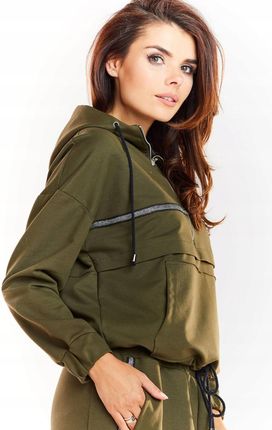 Praktyczna Bluza Khaki | HIT SEZONU Uniwersalna Bluza Khaki Na Codzień r.L - zdjęcie 4
