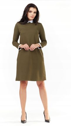 Codzienna Sukienka Khaki | MUST HAVE Praktyczna Sukienka Khaki r.S Wygodna - zdjęcie 4