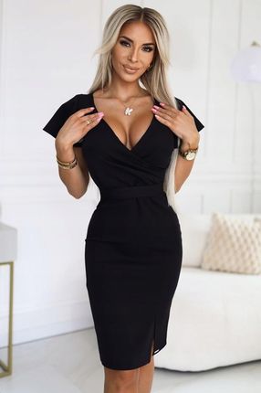 Sukienka NINA XL czarna kopertowa z falbanką elegancka z paskiem - zdjęcie 2