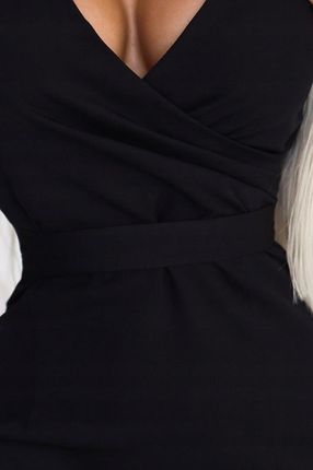Sukienka NINA XS czarna kopertowa z falbanką elegancka z paskiem - zdjęcie 4