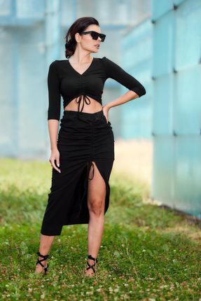 Nowoczesna Bluzka Czarny | IDEALNA NA CO DZIEŃ Stylowy Bluzka Czarny r.XL T - zdjęcie 5