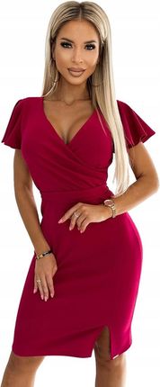 Sukienka NINA S fuksja kopertowa z falbanką elegancka z paskiem - zdjęcie 4