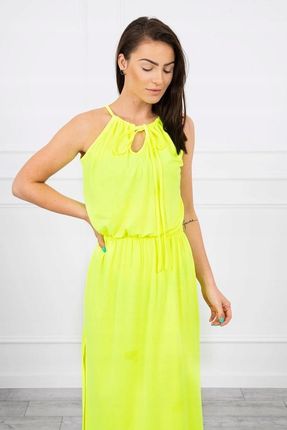 Sukienka boho z rozporkiem żółty neon - zdjęcie 2