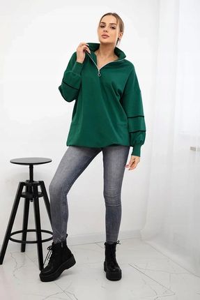 Bluza z suwakiem i kieszeniami zielona - zdjęcie 3