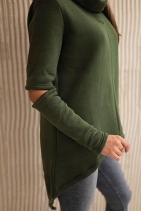 Bluza ocieplana z dłuższym tyłem khaki - zdjęcie 2