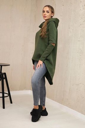 Bluza ocieplana z dłuższym tyłem khaki - zdjęcie 3